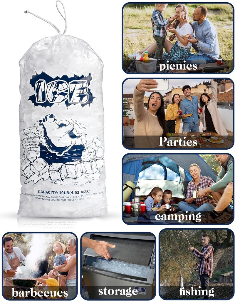 FireKylin Ice Bags 5lb with Drawstring,100 Pack Plastic Ice Bags for Ice Storage - Image 3